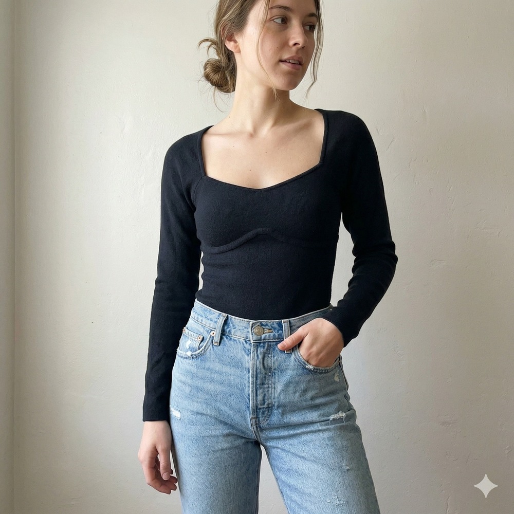 Abercrombie & Fitch Sweater Bodysuit Womens Medium Square Neck Long Sleeve Knit